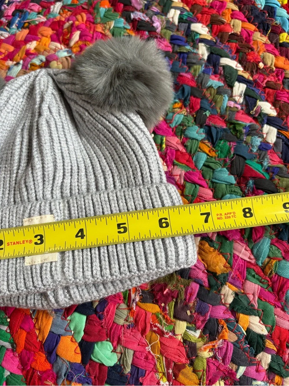 BABY TODDLER GRAY KNIT WINTER HAT WITH PUFFBALL EARS